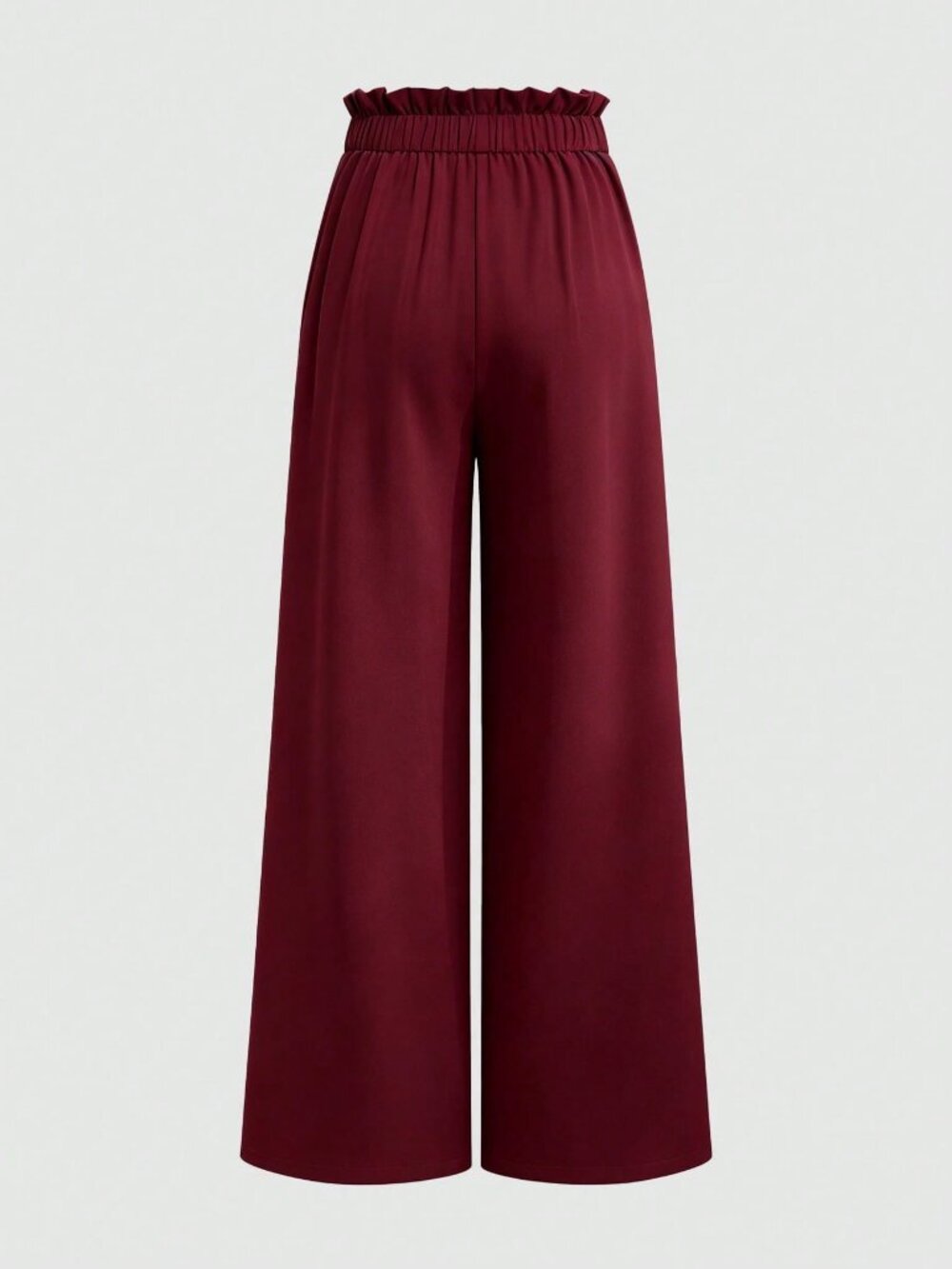 Burgundy Elegant Women's Pleated Wide Leg Long Pants - Picture 2 of 7